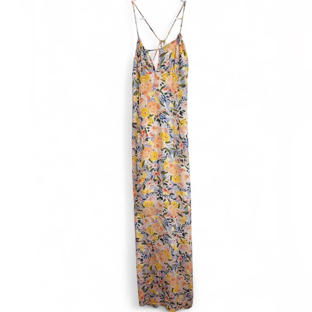 NWT Sage The Label Long Floral Strappy Tie Back Dress Medium Maxi Romantic Date